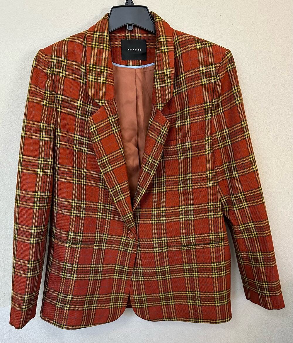 lesyanebo plaid one button wool blazer size Large? *no size tag*